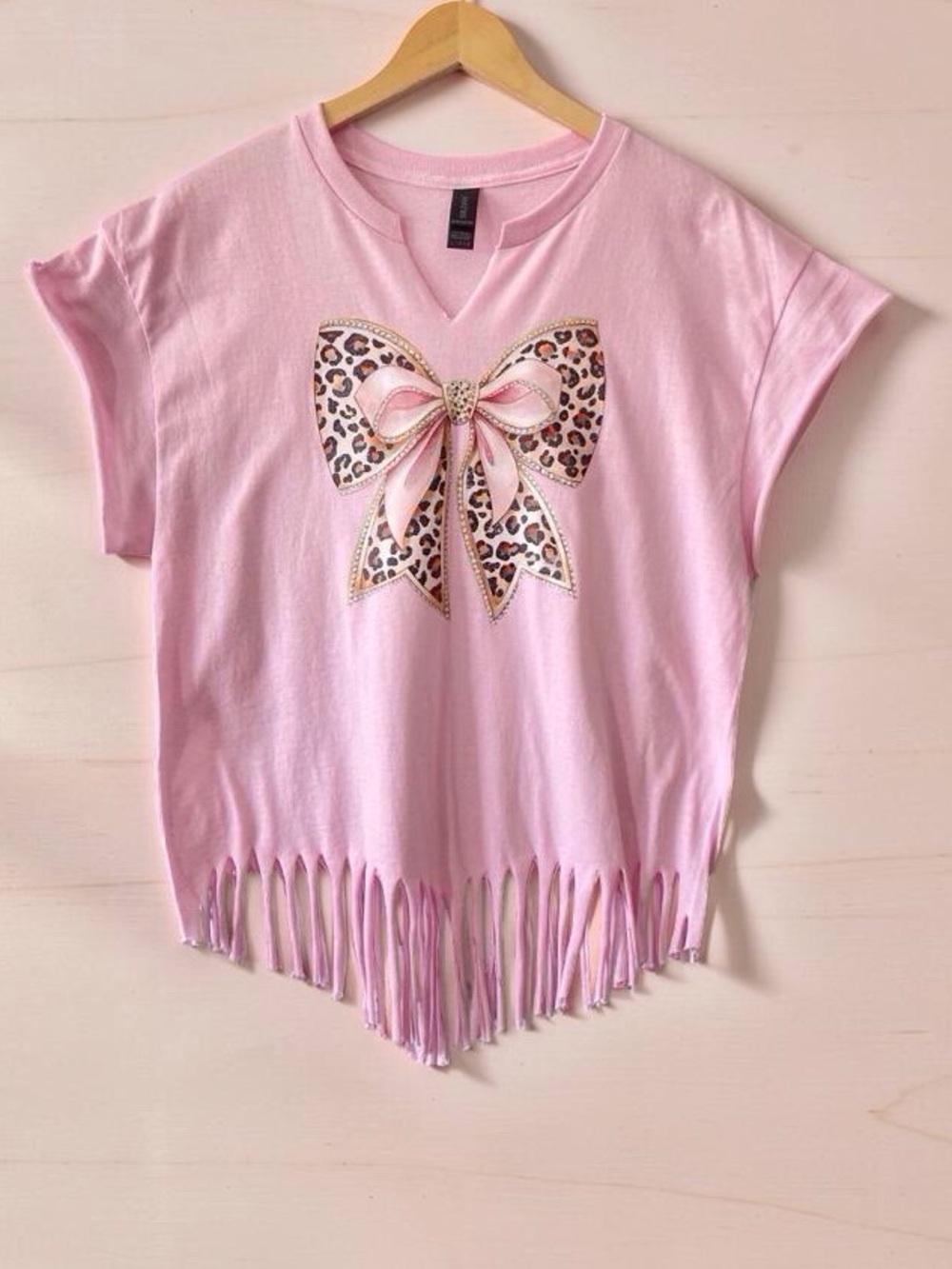 Pink Leopard Bow Fringe Graphic Tee L homemade